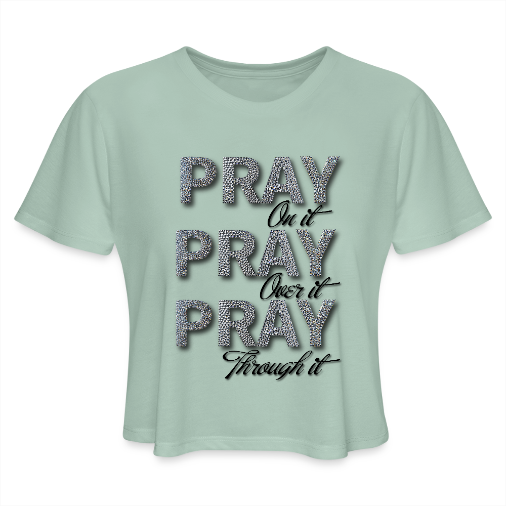 She Prays Without Ceasing Cropped Tee - dusty mint blue
