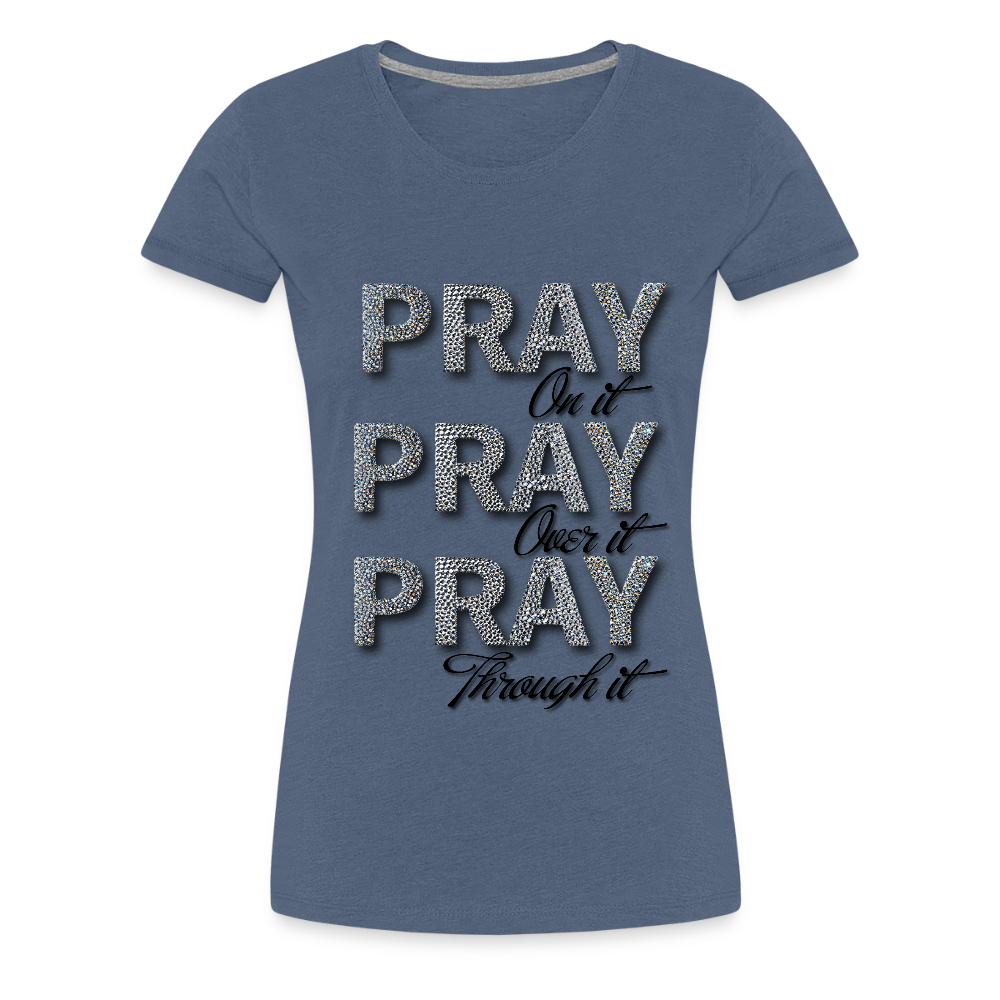 She Prays Without Ceasing Tee - heather blue