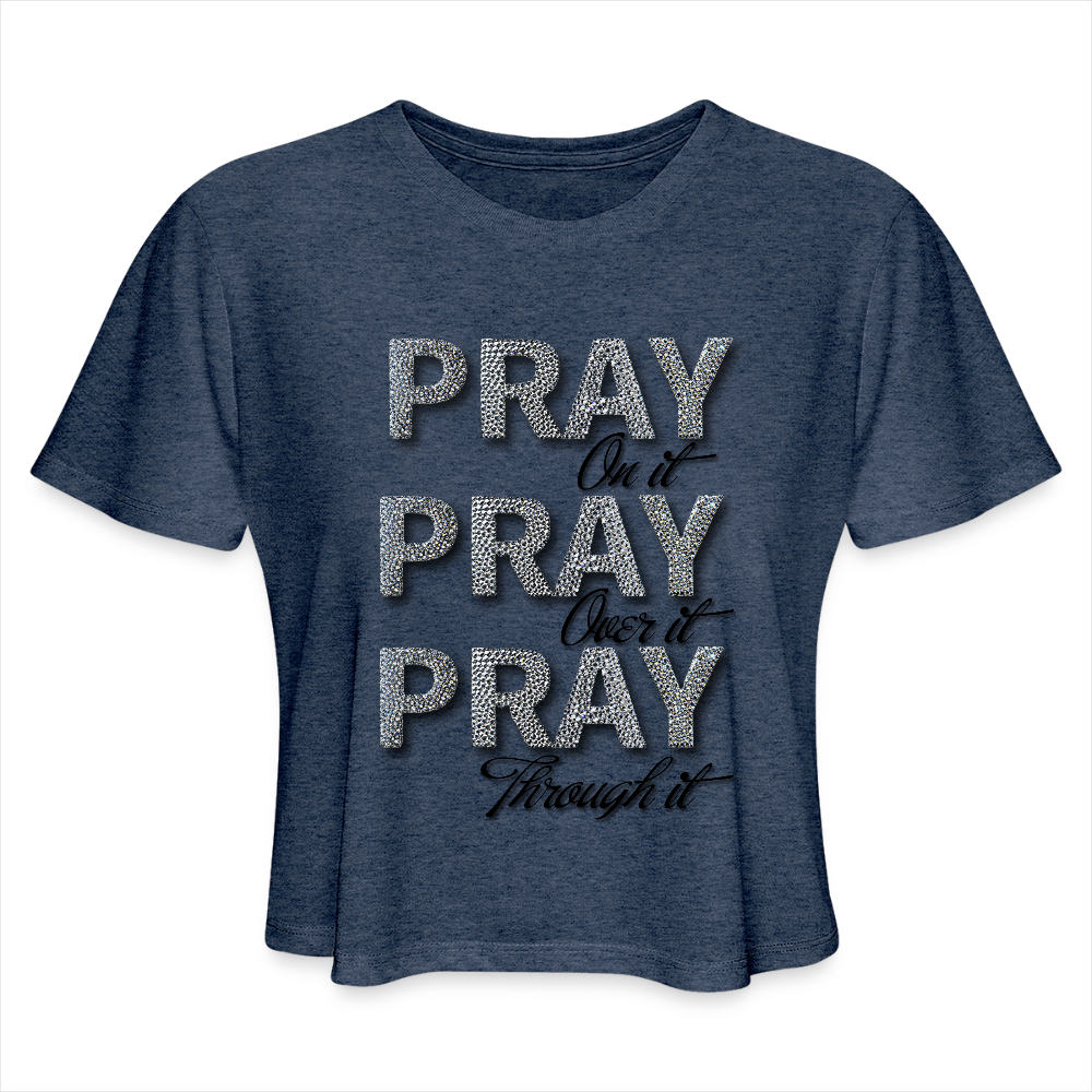 She Prays Without Ceasing Cropped Tee - heather navy